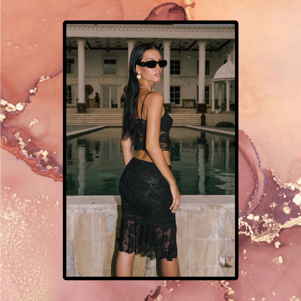 Sexy Black Lace Fish Tail MIDI Pencil Skirt 3/4 Satin Lined Sheer XL  Size 12-16